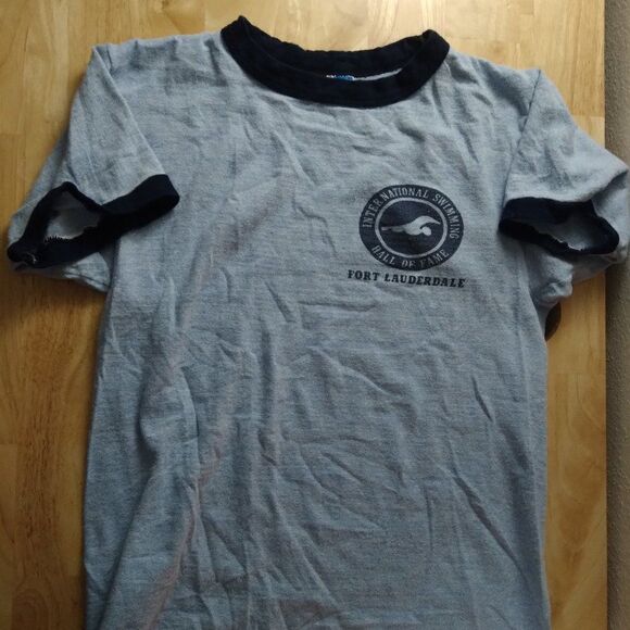 Vintage 70s Champion International Swimming Hall Of Fame Ringer T-Shirt - Picture 2 of 7